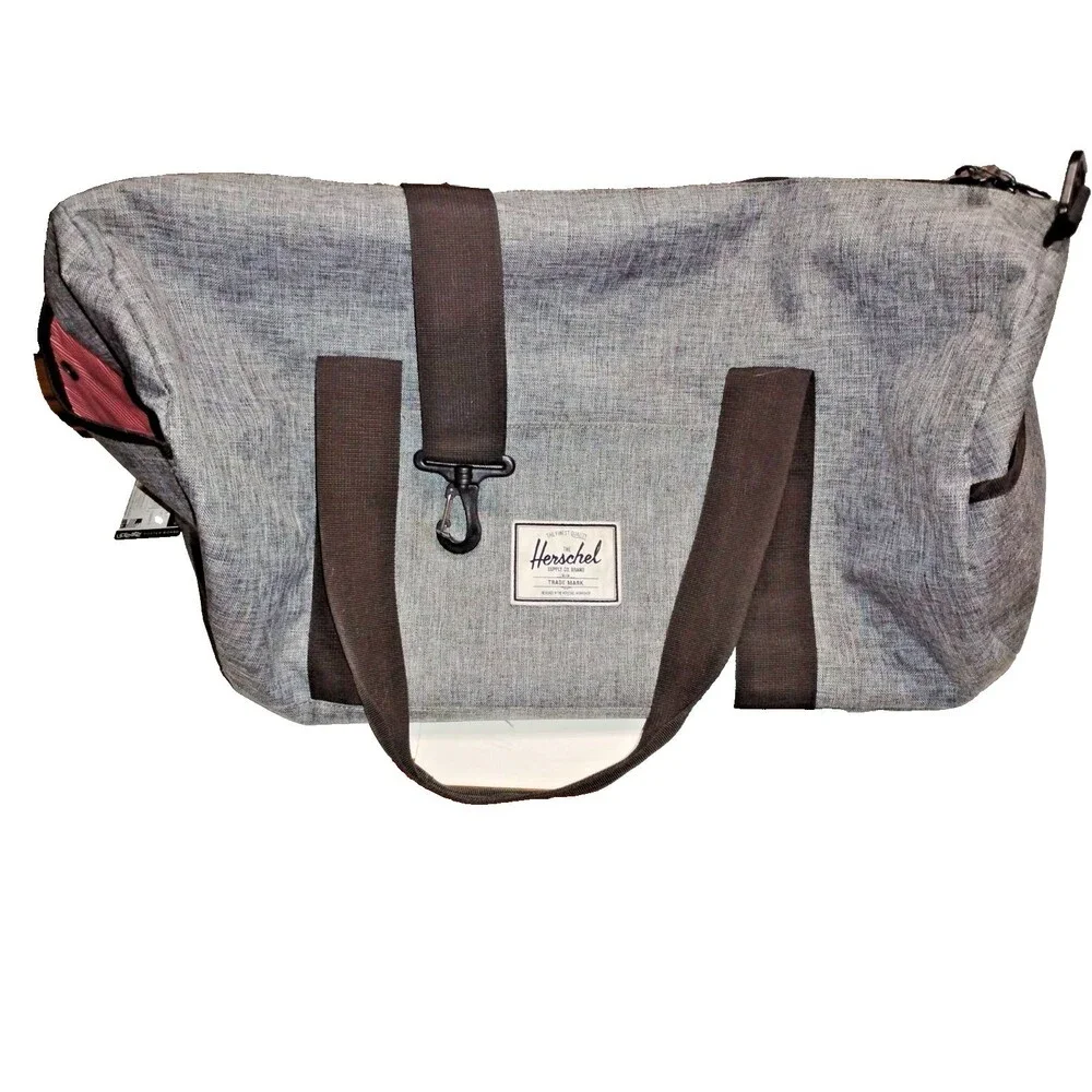 Herschel Gray Grip Gym Bag Side pockets w/snaps front pocket spacious 22x14x13